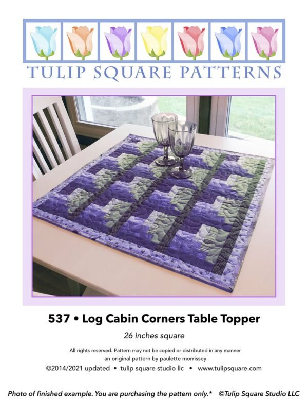 Log Cabin Corners Quilted Table Topper-tulip-square-quilt-patterns