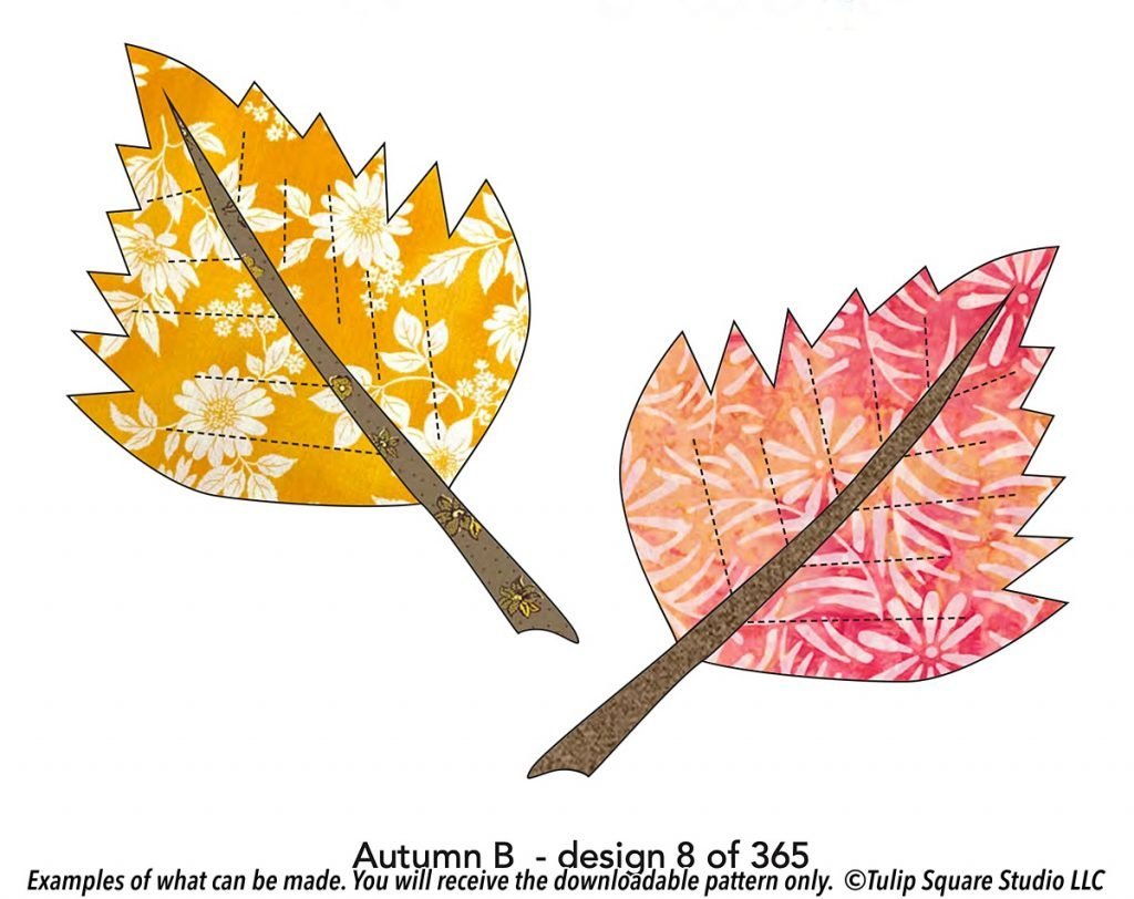 Drawing of two jagged, spiky autumn colored leaves.