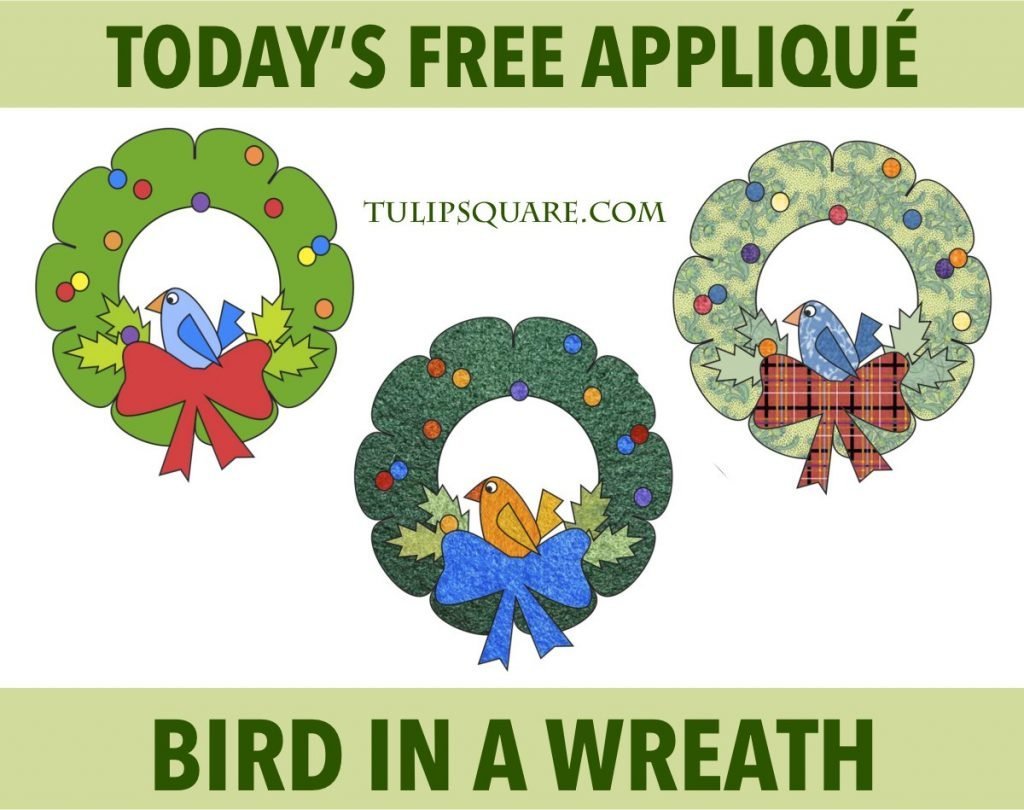 Free Christmas Appliqué Pattern - Bird in a Wreath