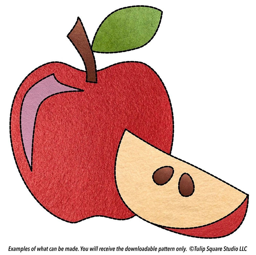 Drawing of a delicious apple and an apple slice, made of felt appliqué.