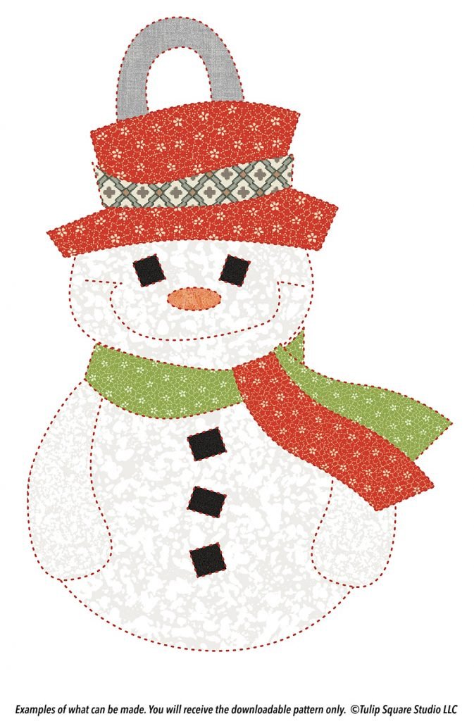 Snowman Ornament made in fabric appliqué.