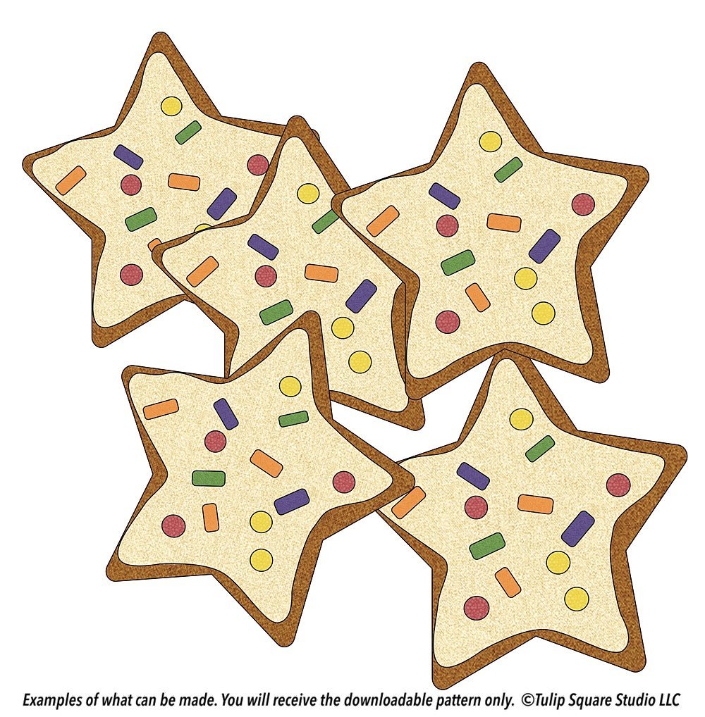 Frosted star shaped cookies made of fabric appliqué.