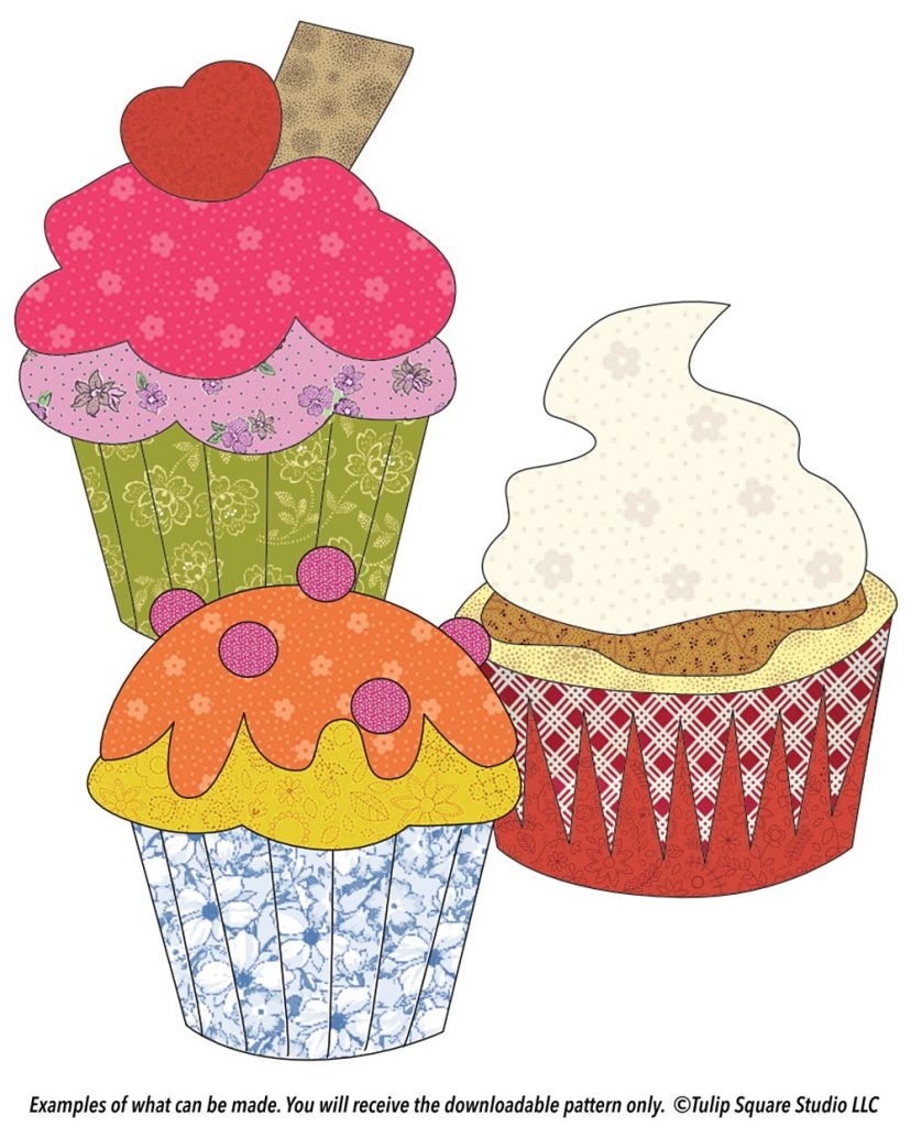 Free Dessert Appliqué Pattern - Yummy Frosted Cupcakes