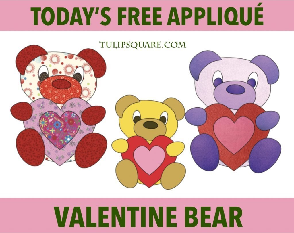 Free Valentine Appliqué Pattern - Teddy Bear with Heart - TulipSquare.com