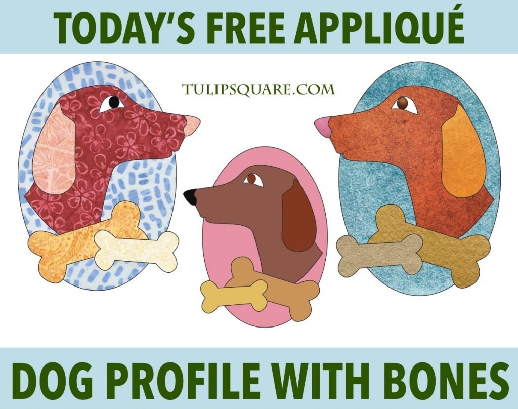 Free Dog Appliqué Pattern - Dog Profile with Bones