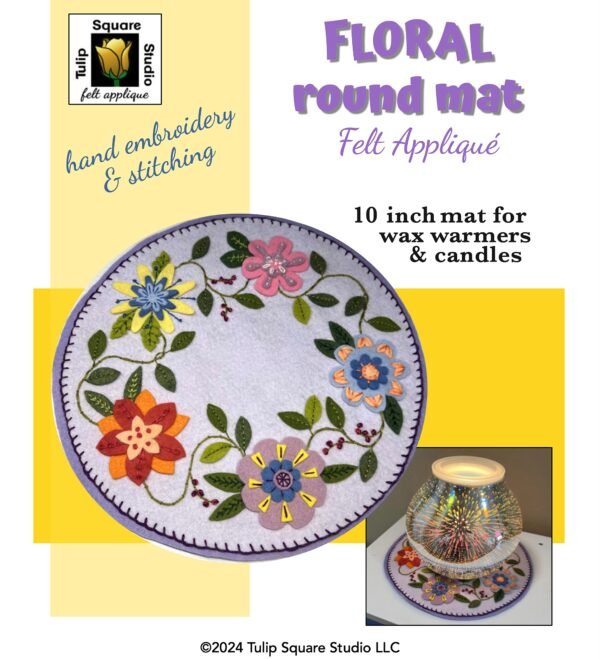 Floral Round Candle Warmer Mat Felt Appliqué Pattern Cover