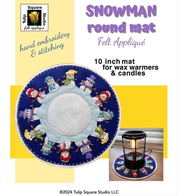 Snowman Round Candle Warmer Mat Felt Appliqué Pattern Cover