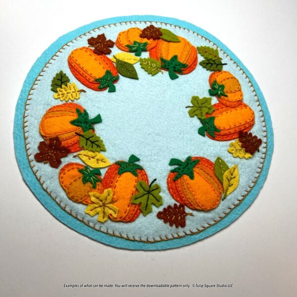 Pumpkin Round Candle Warmer Mat Felt Appliqué Pattern Example