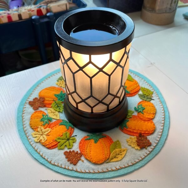 Pumpkin Round Candle Warmer Mat Felt Appliqué Pattern Example