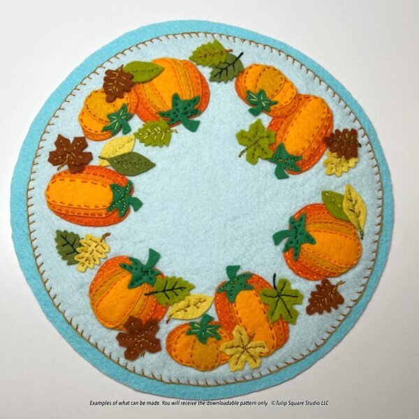 Pumpkin Round Candle Warmer Mat Felt Appliqué Pattern Example