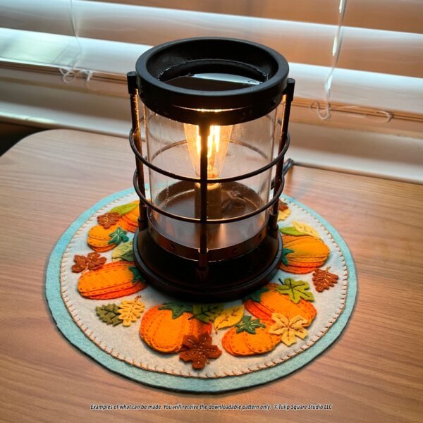 Pumpkin Round Candle Warmer Mat Felt Appliqué Pattern Example