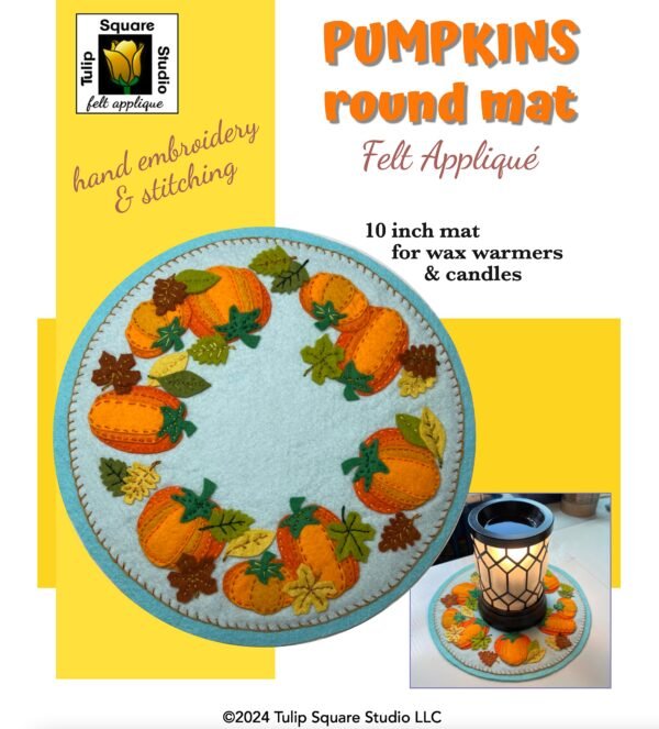 Pumpkin Round Candle Warmer Mat Felt Appliqué Pattern Cover