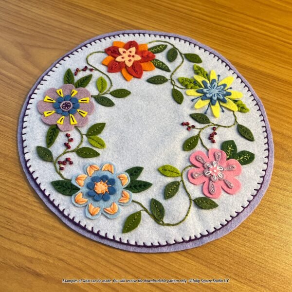 Floral Round Candle Warmer Mat Felt Appliqué Pattern Example