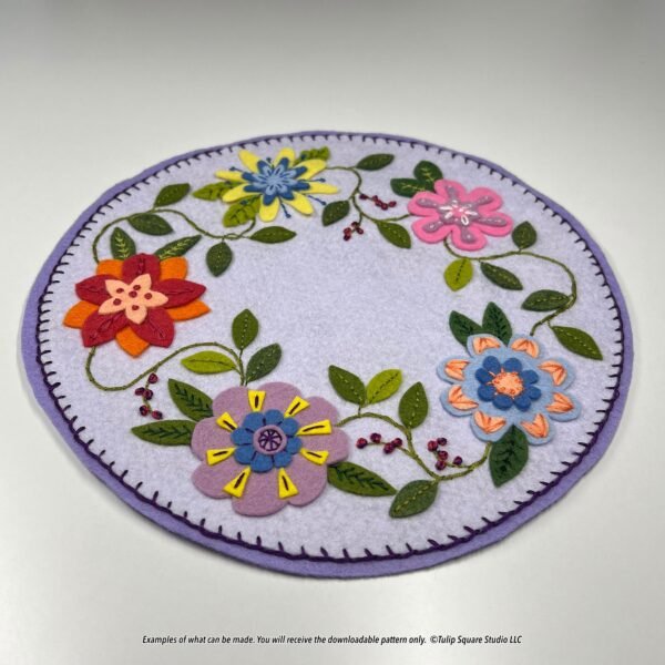 Floral Round Candle Warmer Mat Felt Appliqué Pattern Example