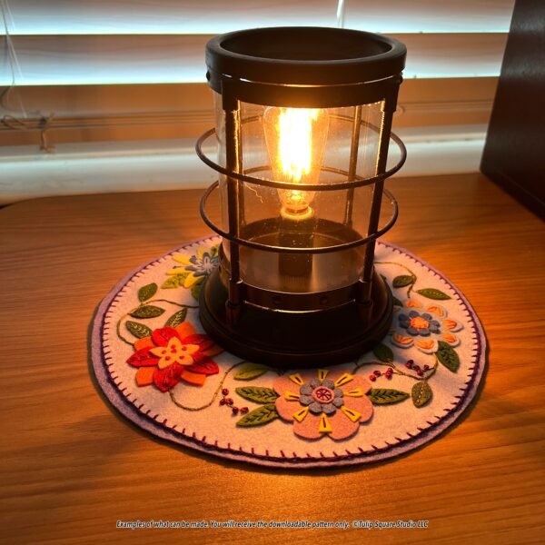 Floral Round Candle Warmer Mat Felt Appliqué Pattern Example