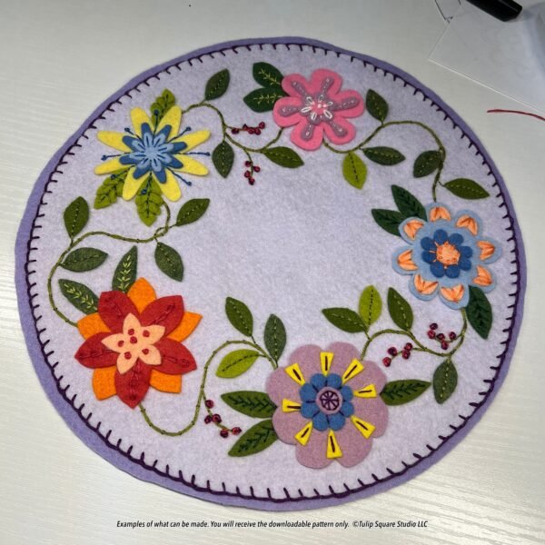 Floral Round Candle Warmer Mat Felt Appliqué Pattern Example