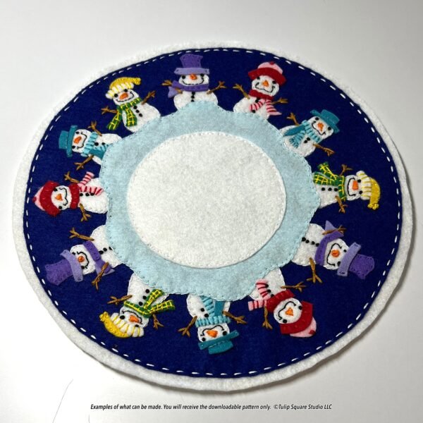 Snowman Round Candle Warmer Mat Felt Appliqué Pattern Example