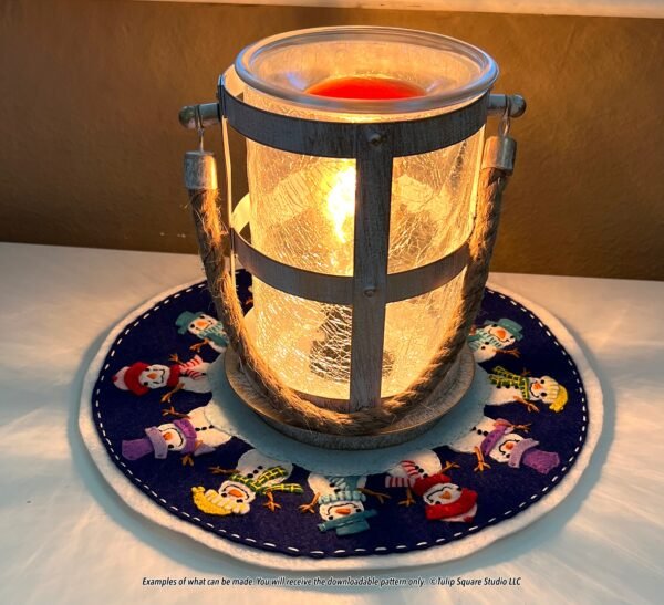 Snowman Round Candle Warmer Mat Felt Appliqué Pattern Example