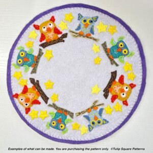 Whimsical Owls Round Candle Warmer Mat Felt Appliqué Pattern