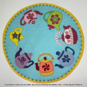 Whimsical Teapots Round Candle Warmer Mat Felt Appliqué Pattern