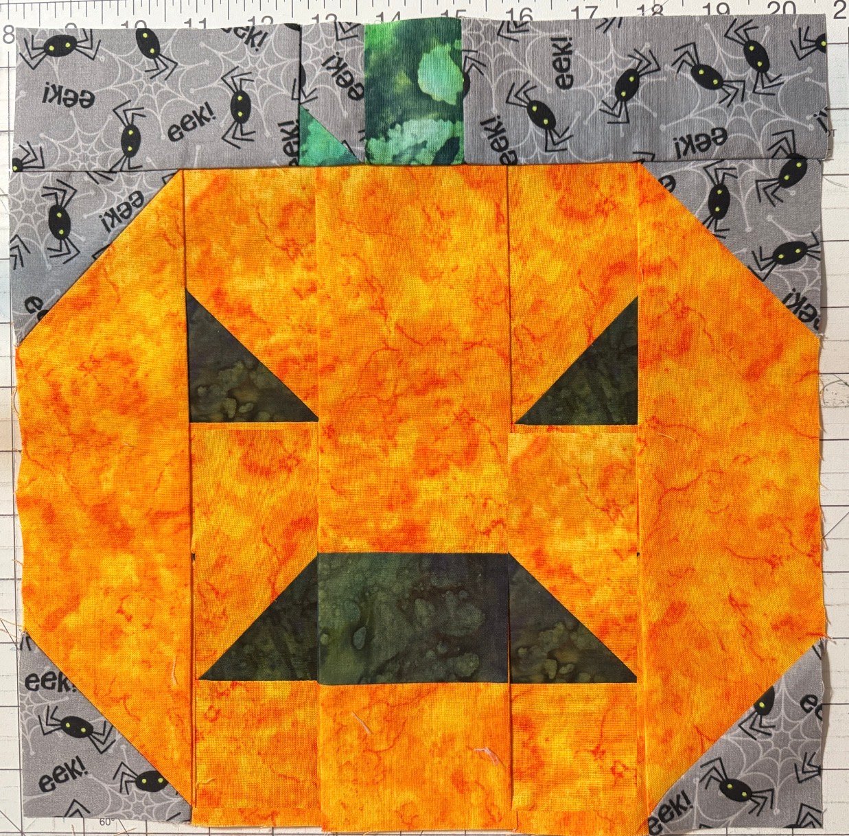Jack-O-Lantern Halloween Pumpkin Quilt Block