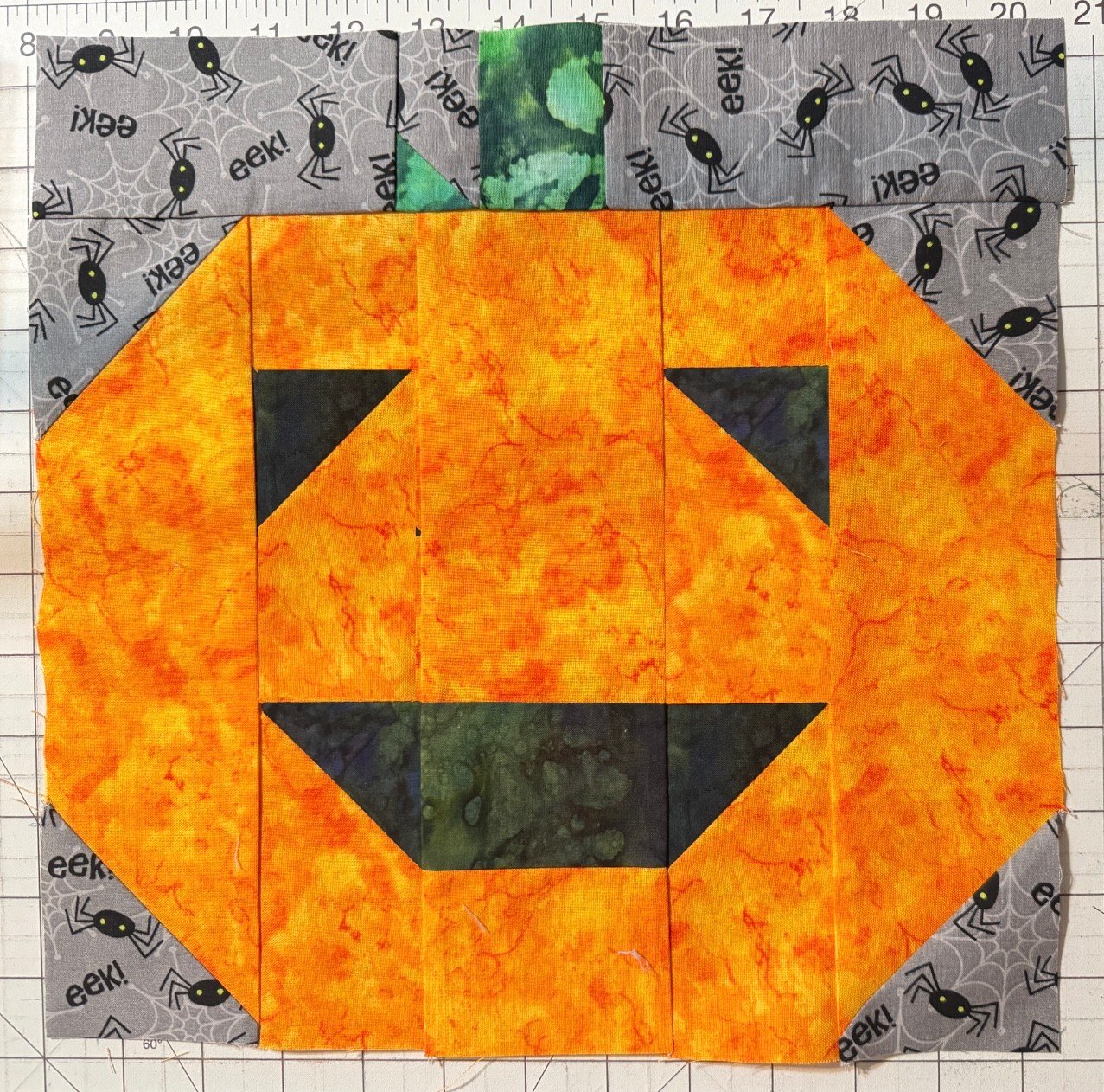 Jack-O-Lantern Halloween Pumpkin Quilt Block